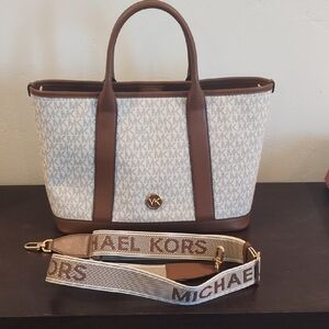 Michael Kors Cream and Brown Monogram Tote